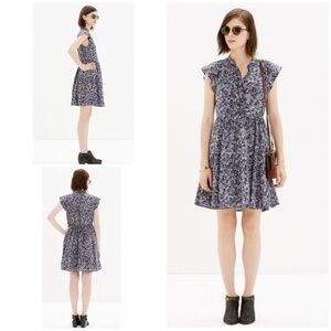 Madewell Silk Blue Floral Ditsy Flower Newsprint Floral Buttons Front Dress 2‌
